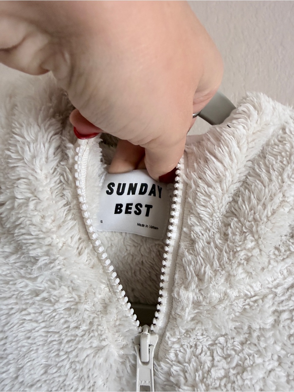 Sunday Best Aritzia White Teddy Fleece Zip Up Hooded Sweatshirt Small - Picture 2 of 3